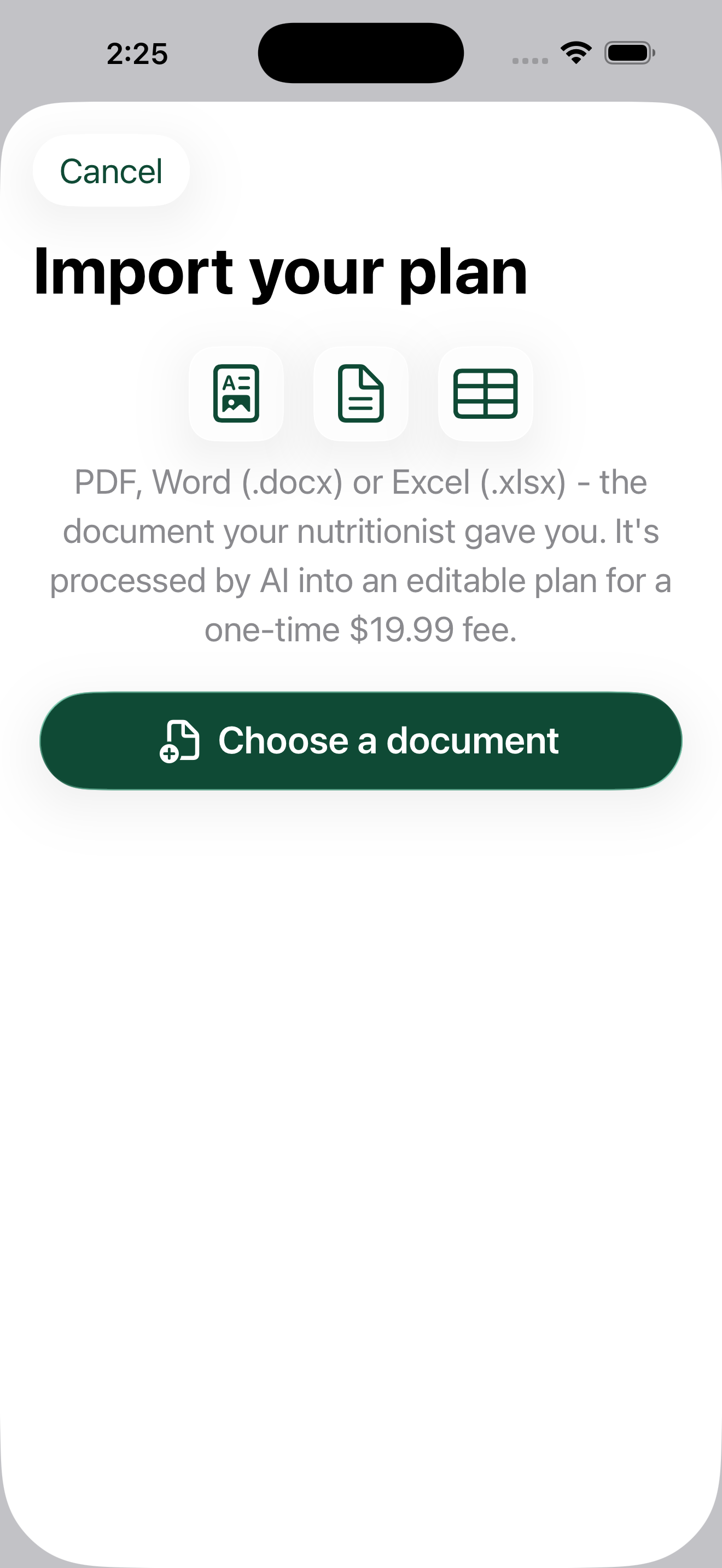 iPhone Import your plan screen with larger text