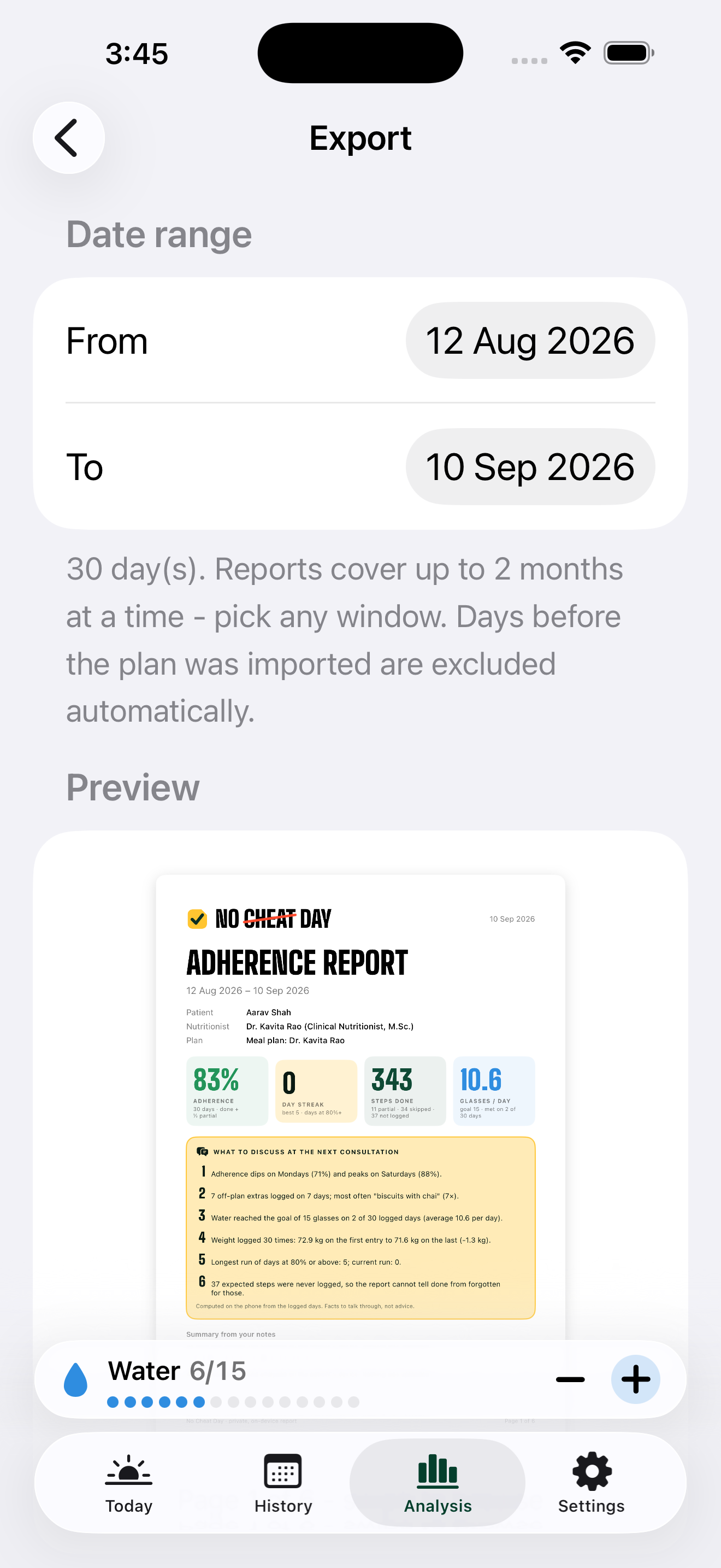 Report export screen on iPhone