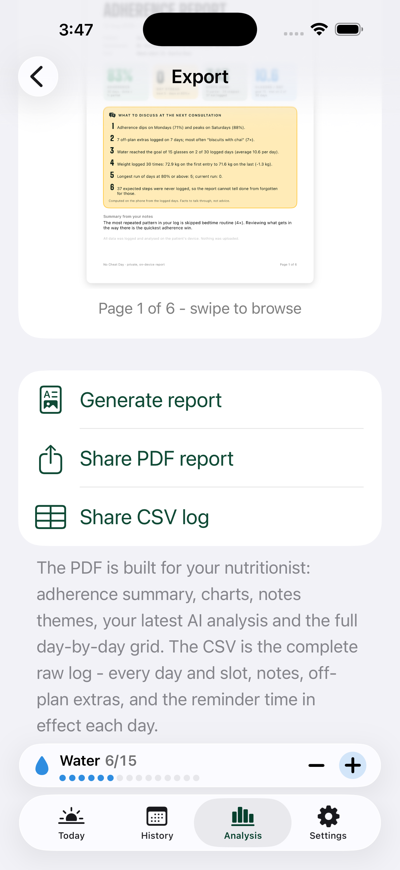 PDF and CSV sharing controls