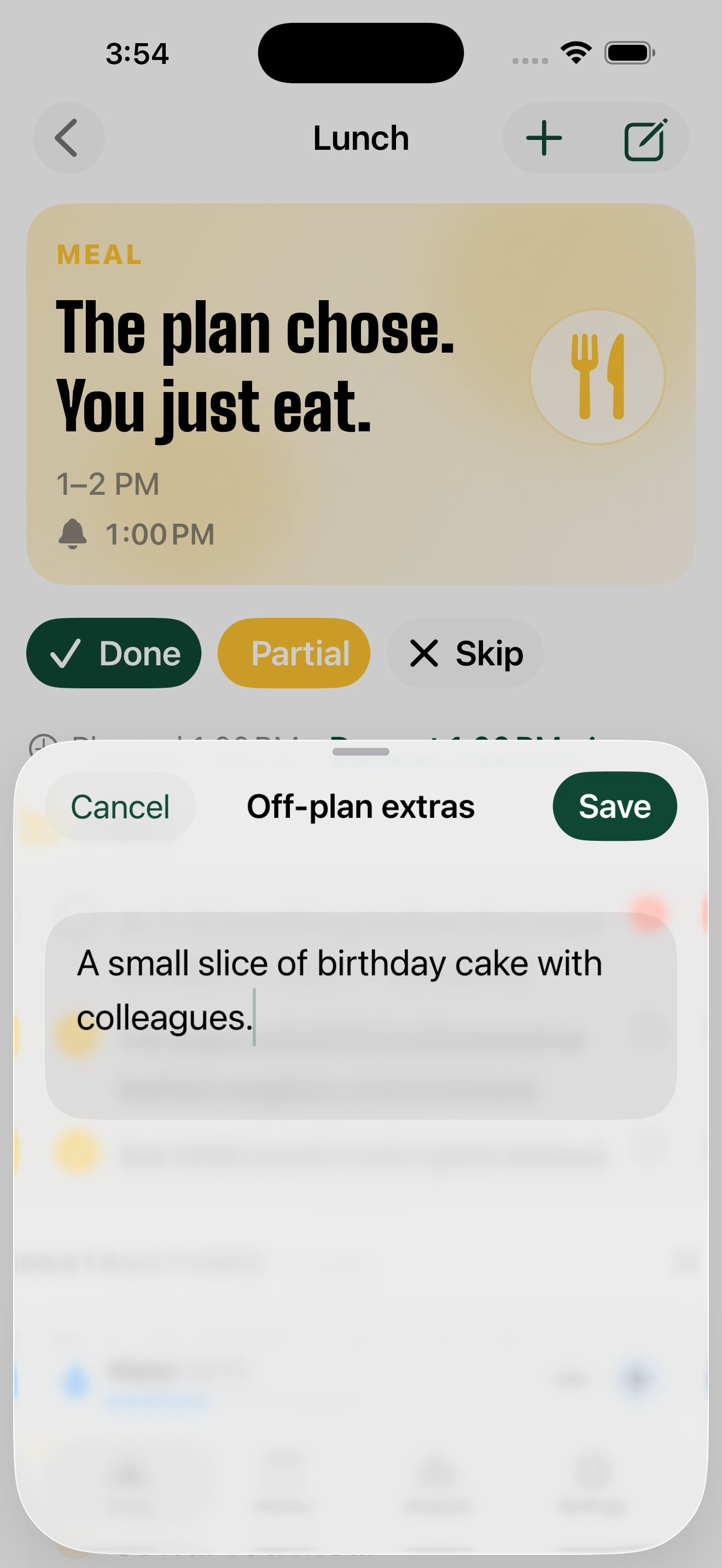 Off-plan extras editor with an example entry
